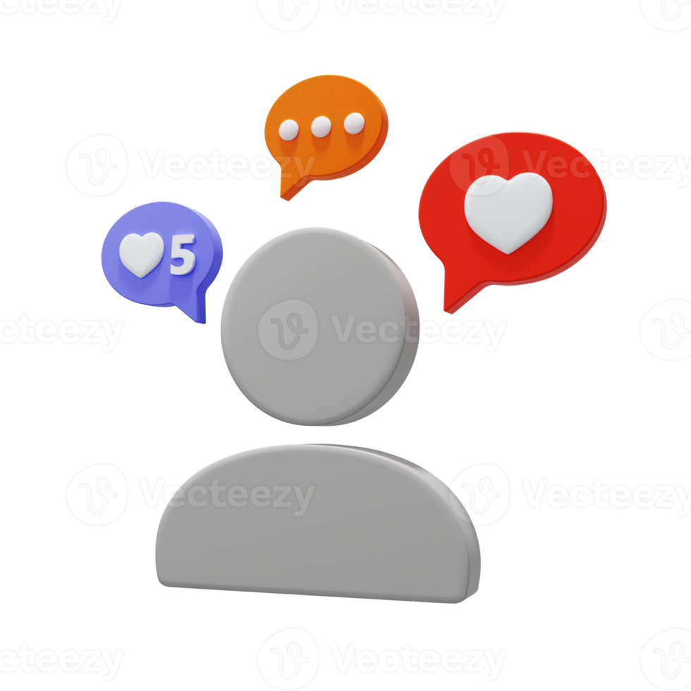 le gustan los mensajes del usuario suscriptor icono de notificación signos de red social 3d render png