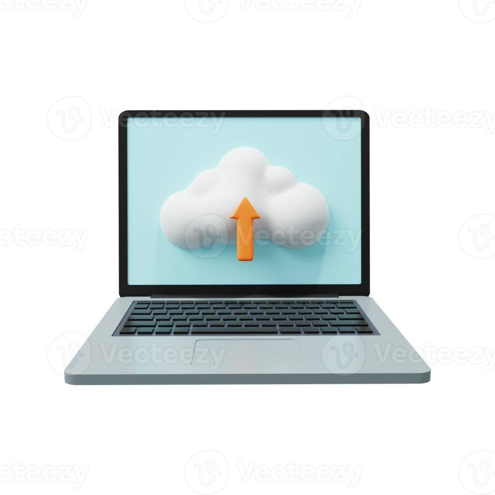 upload de nuvem no ícone de upload de laptop 3d render png