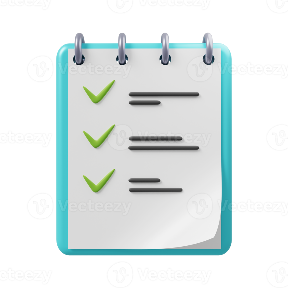 bloco de notas do ícone da lista de tarefas com renderização 3d da lista de tarefas concluída png