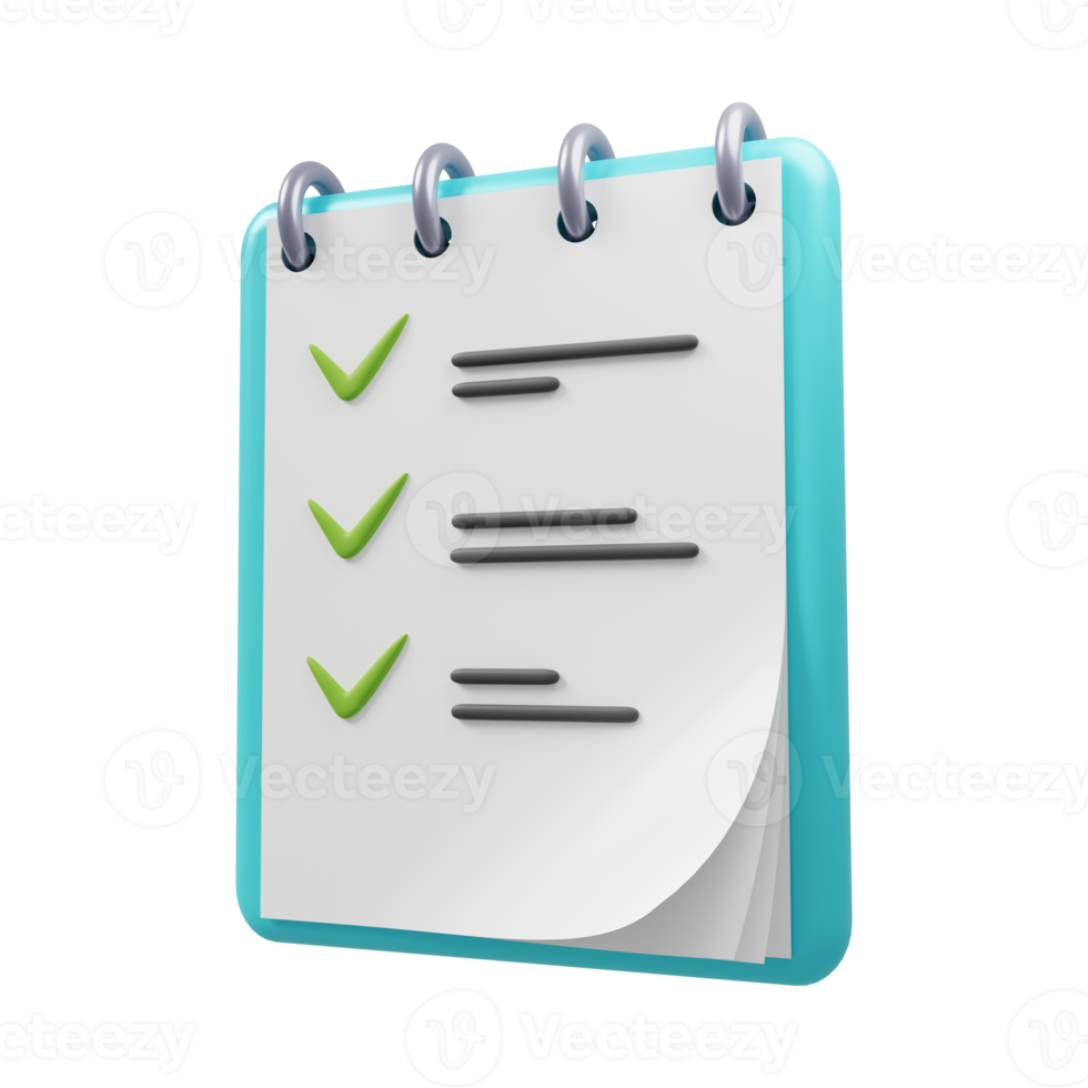 bloco de notas do ícone da lista de tarefas com renderização 3d da lista de tarefas concluída png