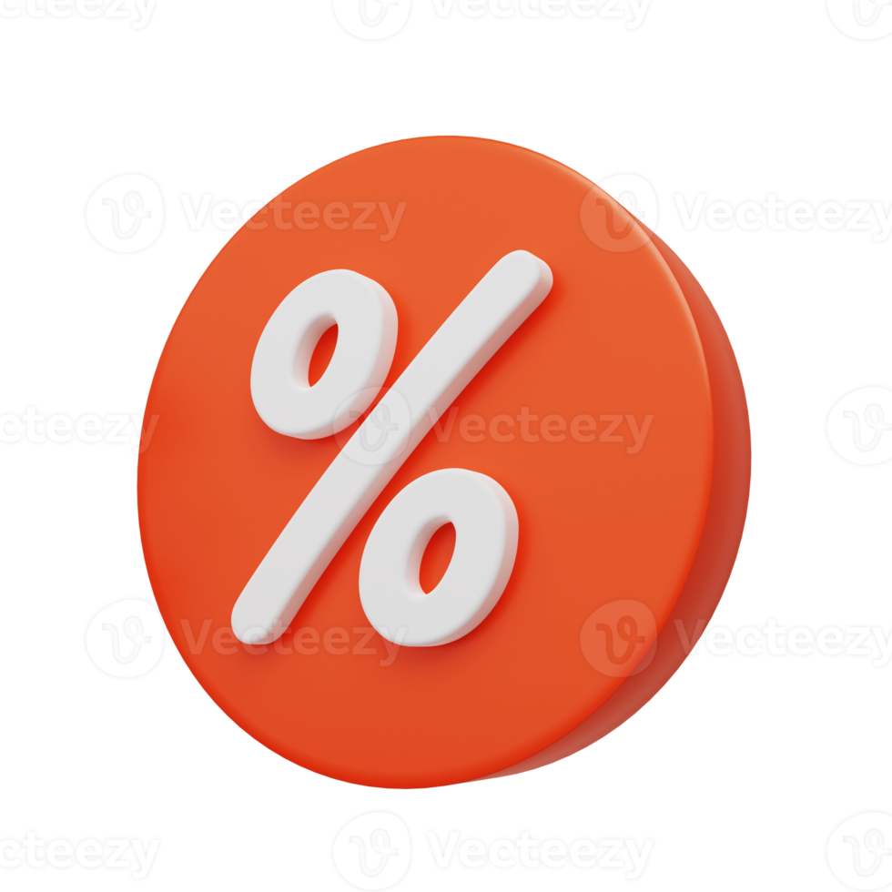 Icon with percent sign Red circle with white discount 3D Render png