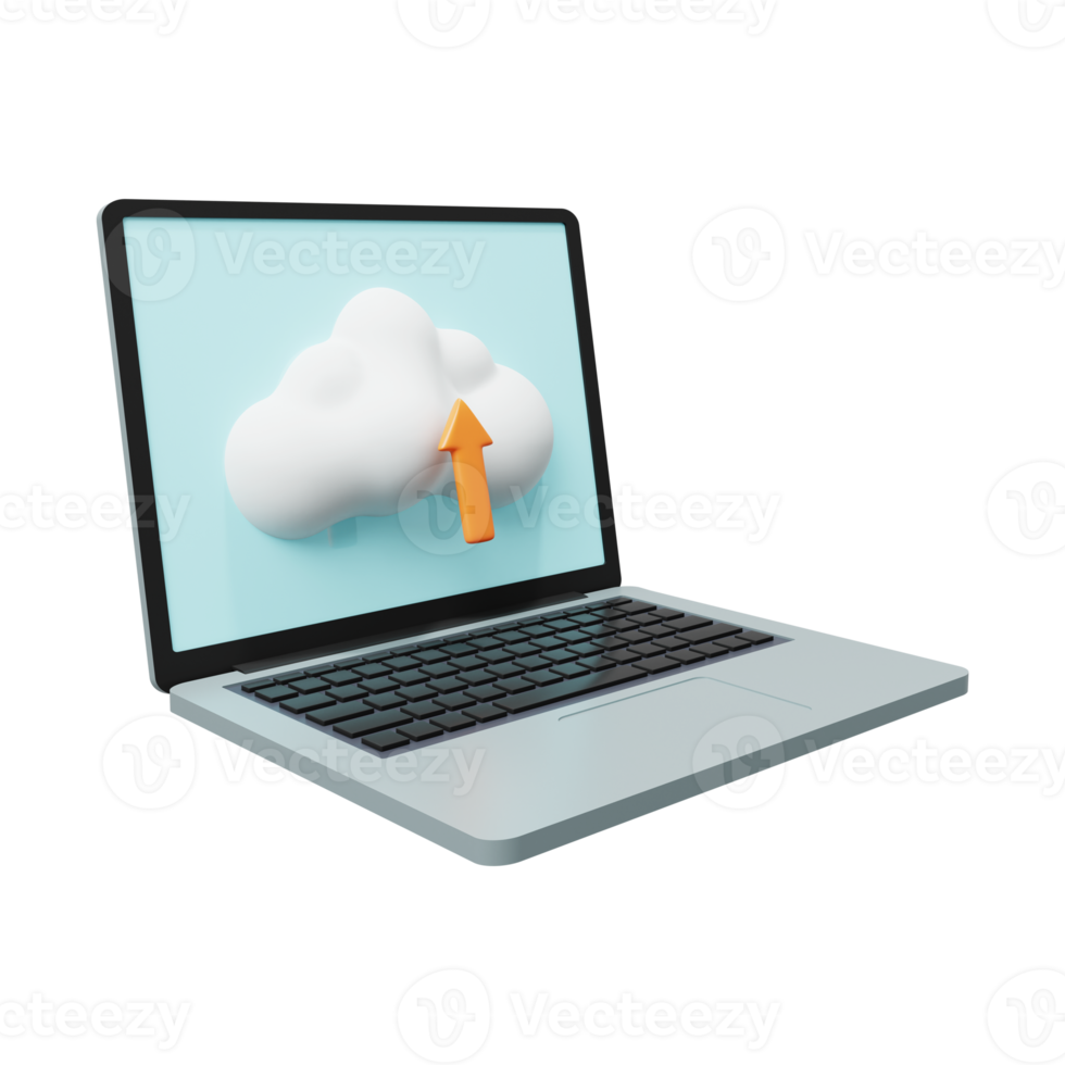upload de nuvem no ícone de upload de laptop 3d render png