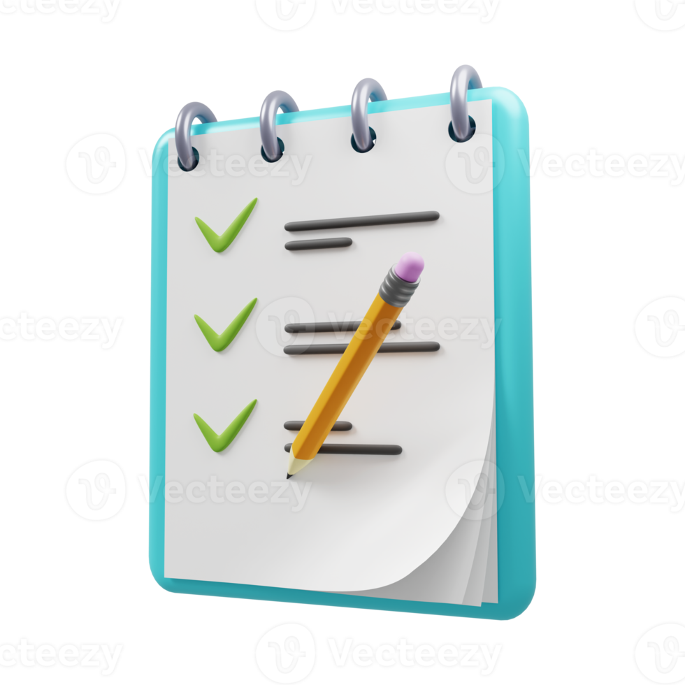 Todo list icon Notepad with completed todo list and pencil 3D render png