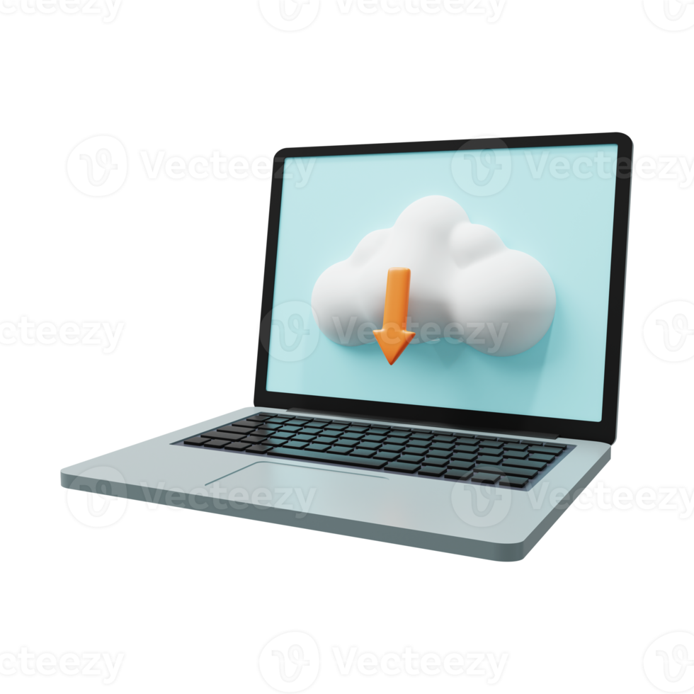 Cloud download on laptop Download icon 3d render png