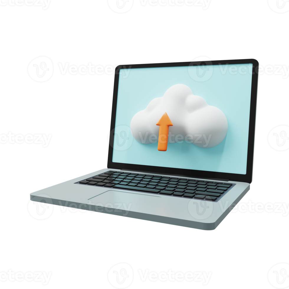 upload de nuvem no ícone de upload de laptop 3d render png