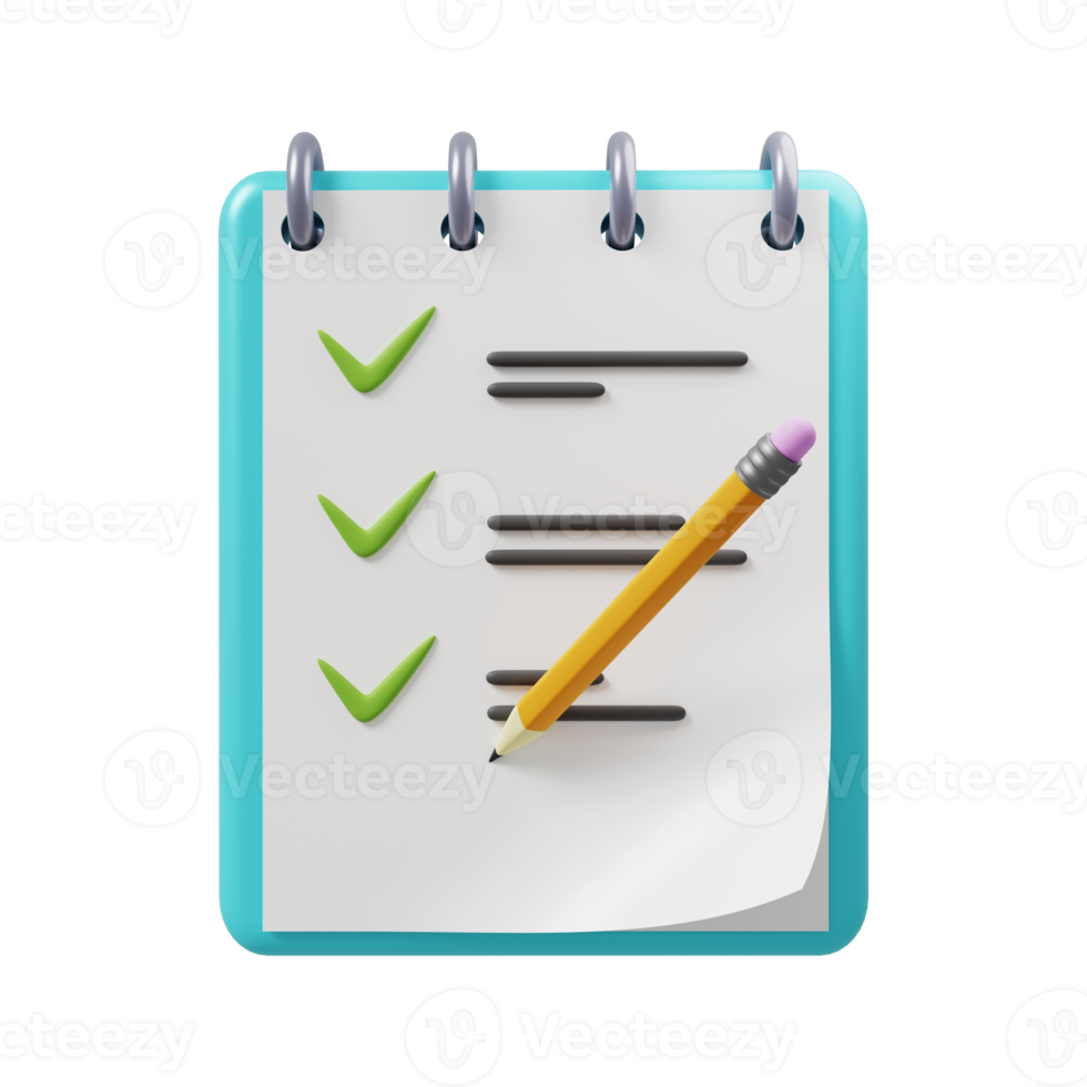 Todo list icon Notepad with completed todo list and pencil 3D render png