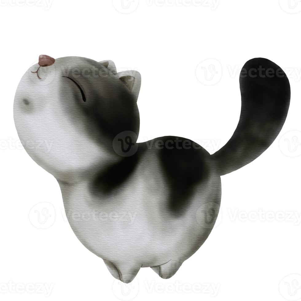 acquerelli di un gatto paffuto bianco e nero che cammina png