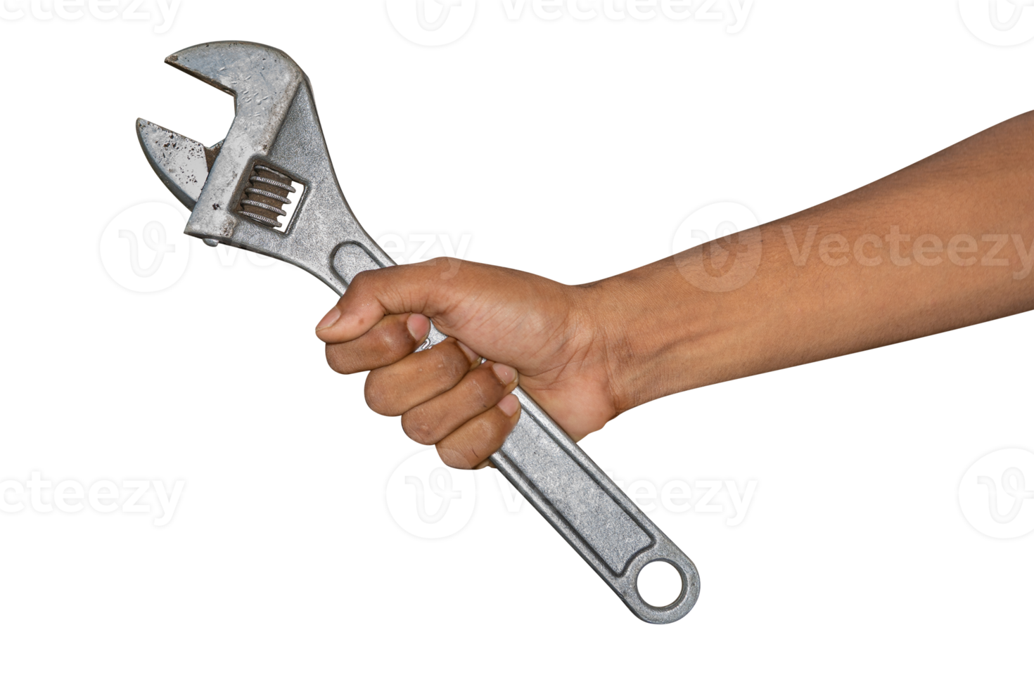 Hand of car mechanic with a wrench. Isolated over transparent background png