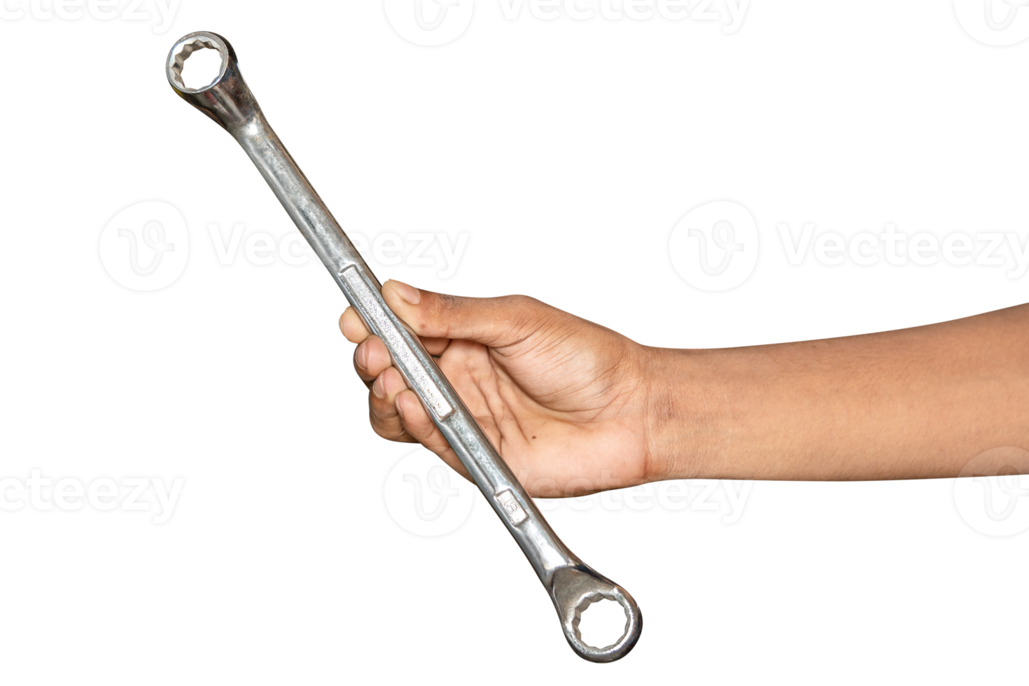 Hand of car mechanic with a wrench. Isolated over transparent background png