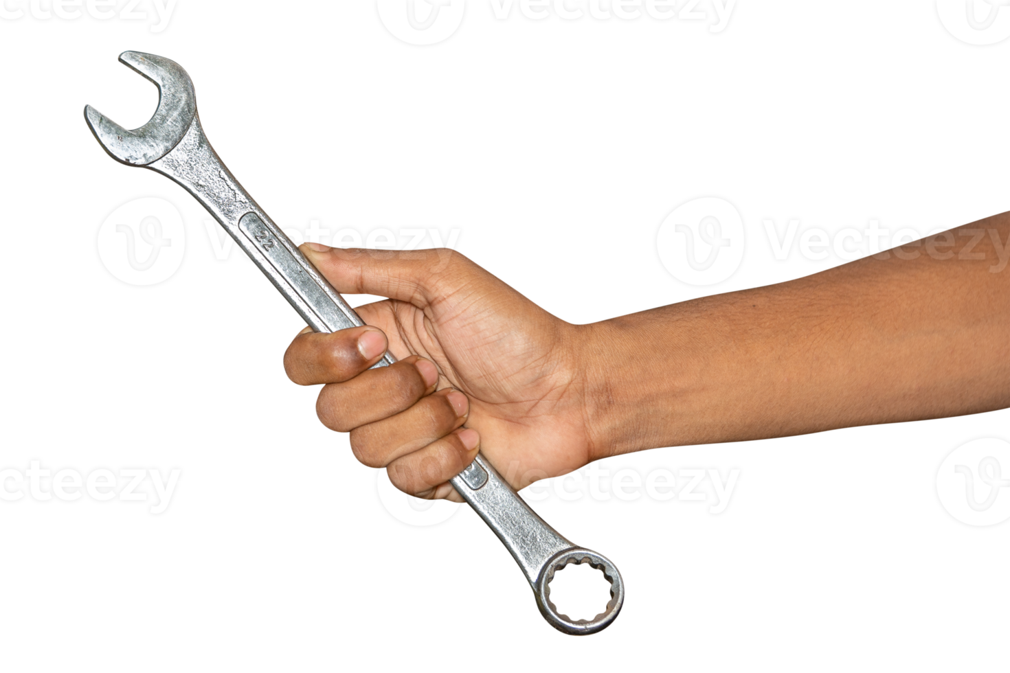 Hand of car mechanic with a wrench. Isolated over transparent background png