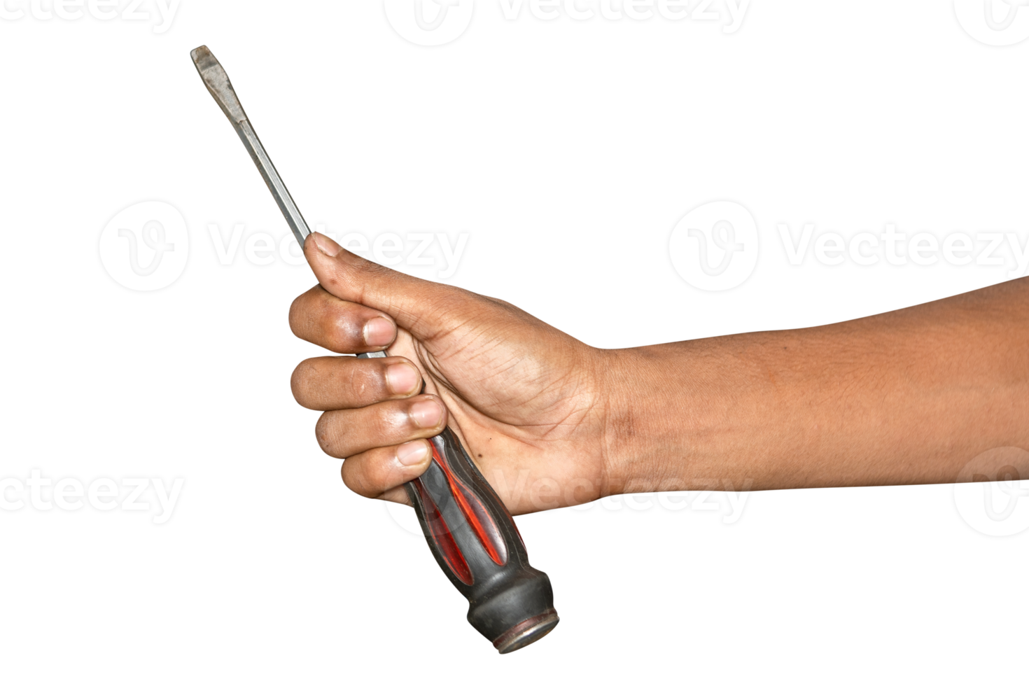 Hand holding screwdriver isolated on ibackground with clipping path. png