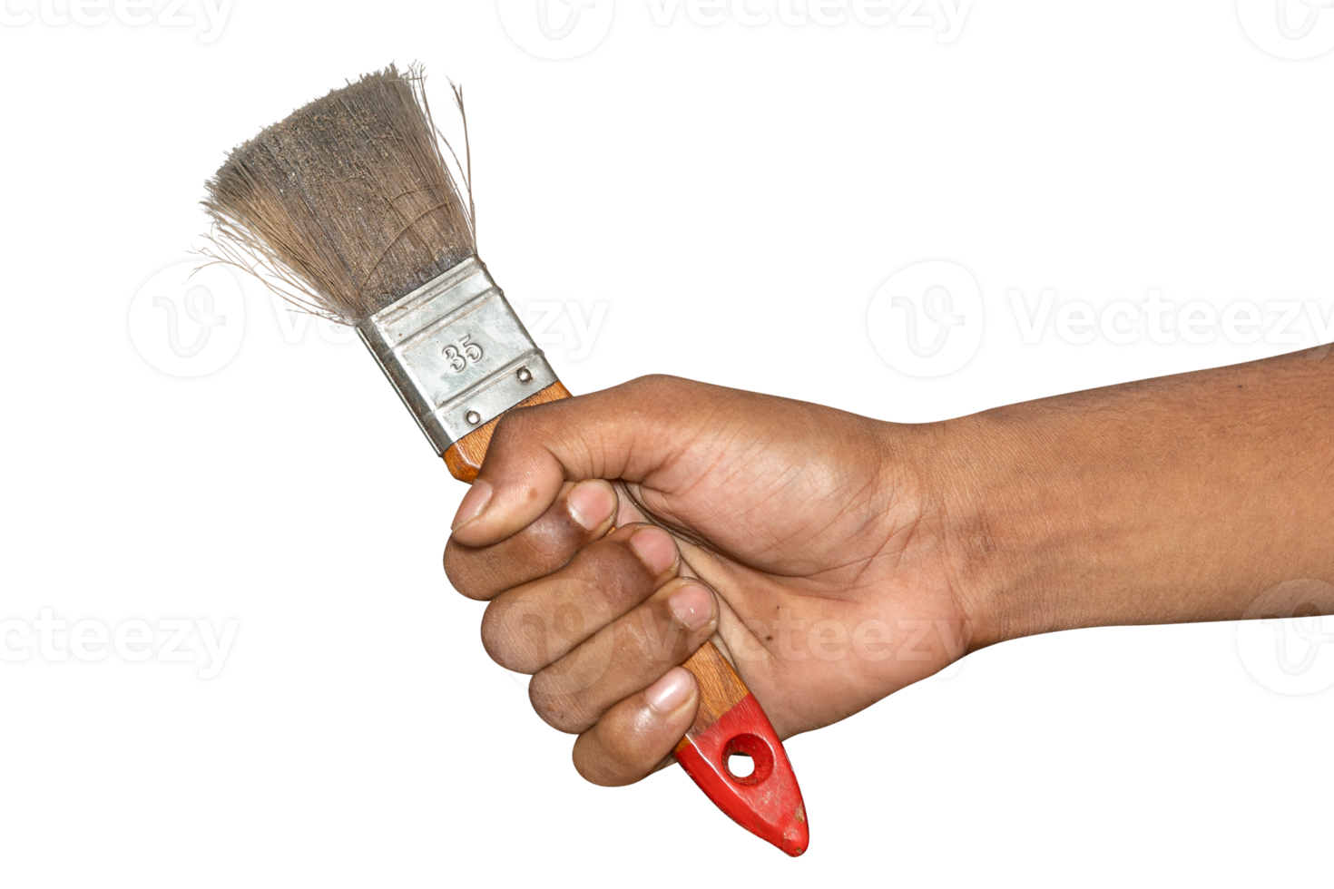 Old used flat paint brush with rust and paint marks isolated on PNG background