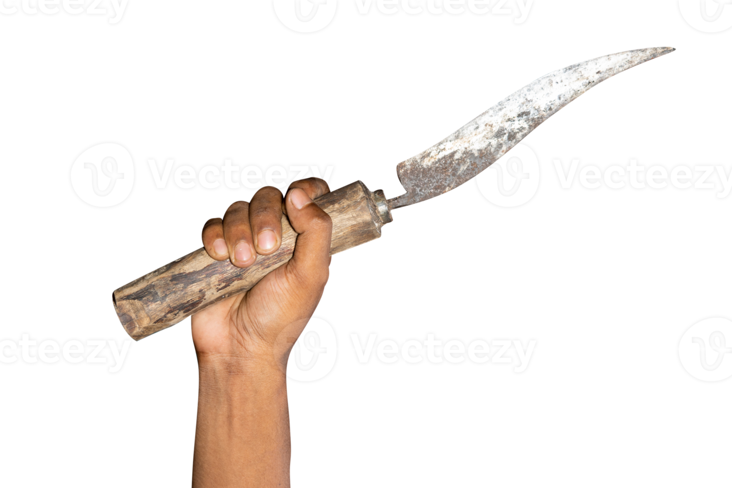 Dirty knife in hand isolated on a PNG background
