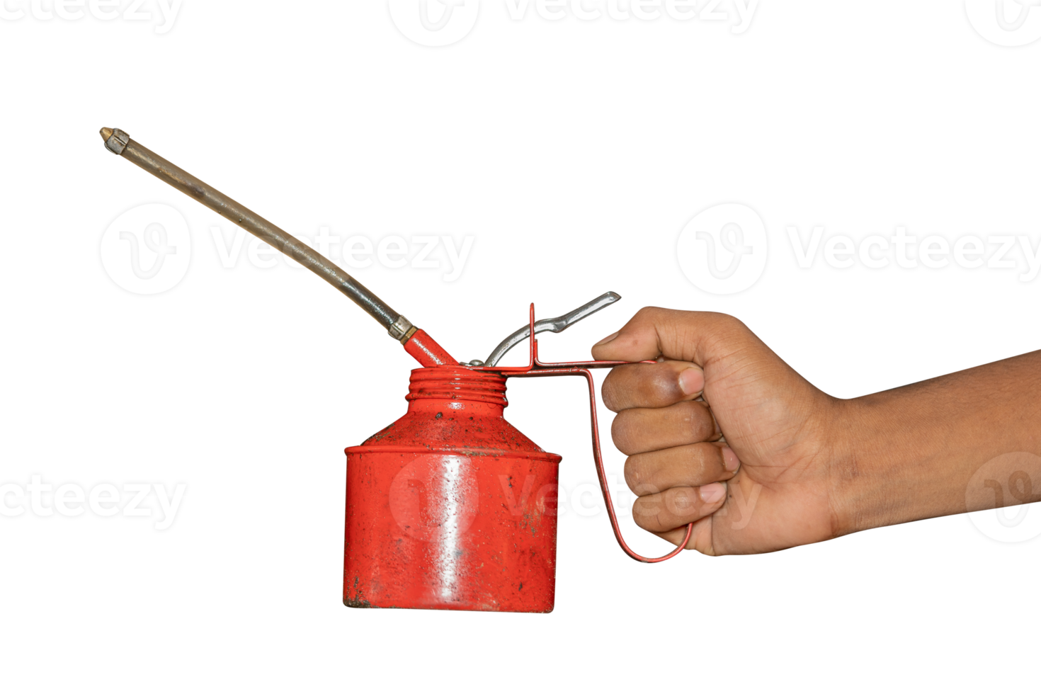 Old Hand holding a red oil can png