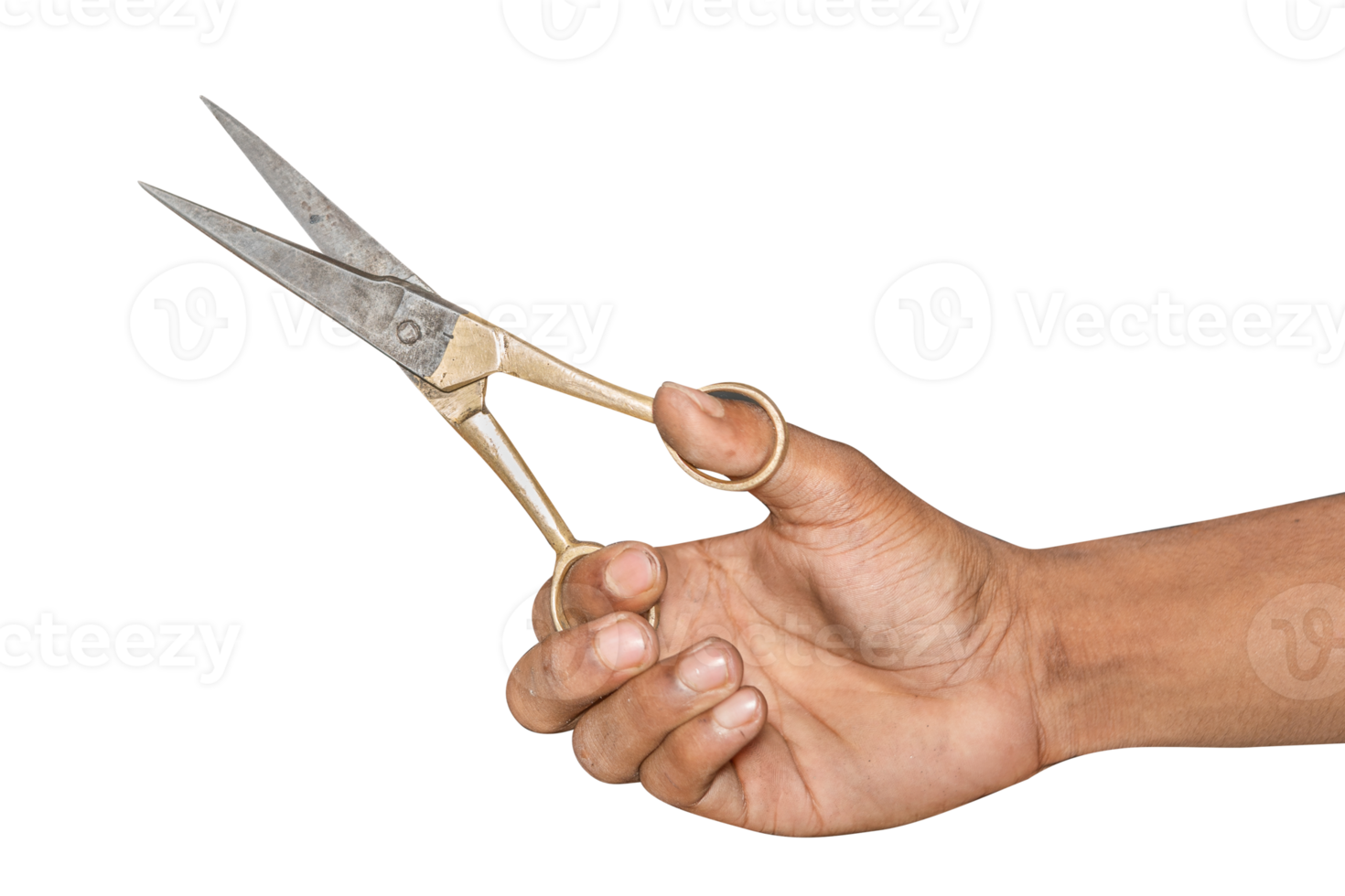 Scissors in hand cut something on a PNG background