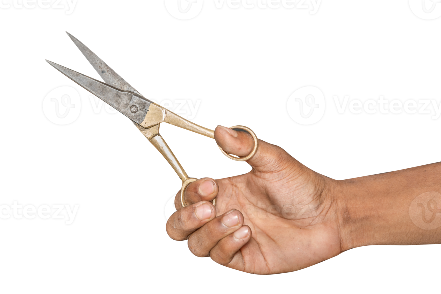 Scissors in hand cut something on a PNG background