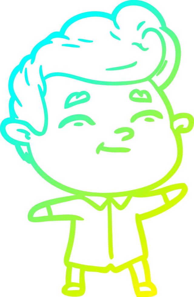 cold gradient line drawing happy cartoon man vector