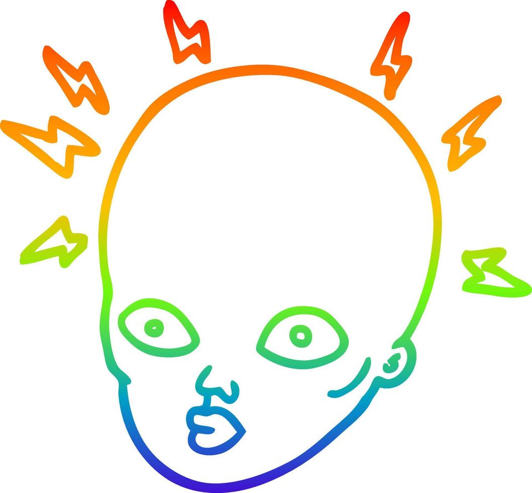 rainbow gradient line drawing cartoon bald head vector