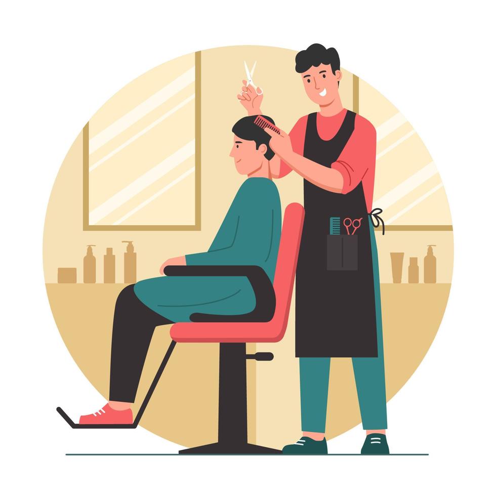 Hairstylist Cutting Customer Hair vector