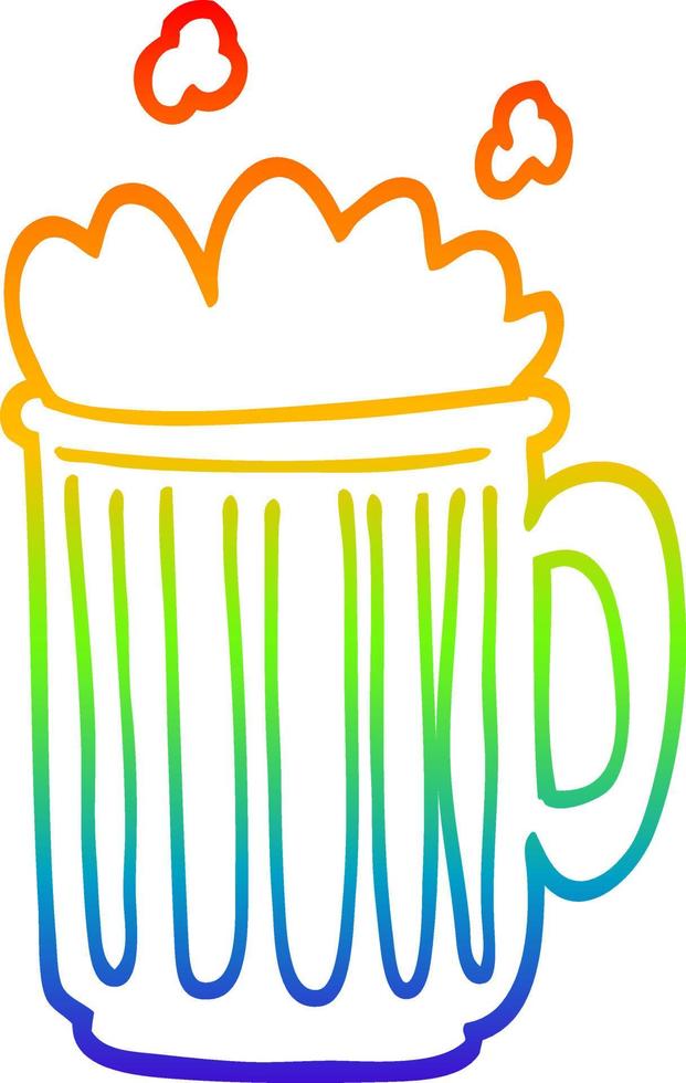 rainbow gradient line drawing cartoon tankard of beer vector