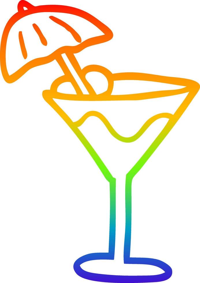 rainbow gradient line drawing cartoon martini drink vector