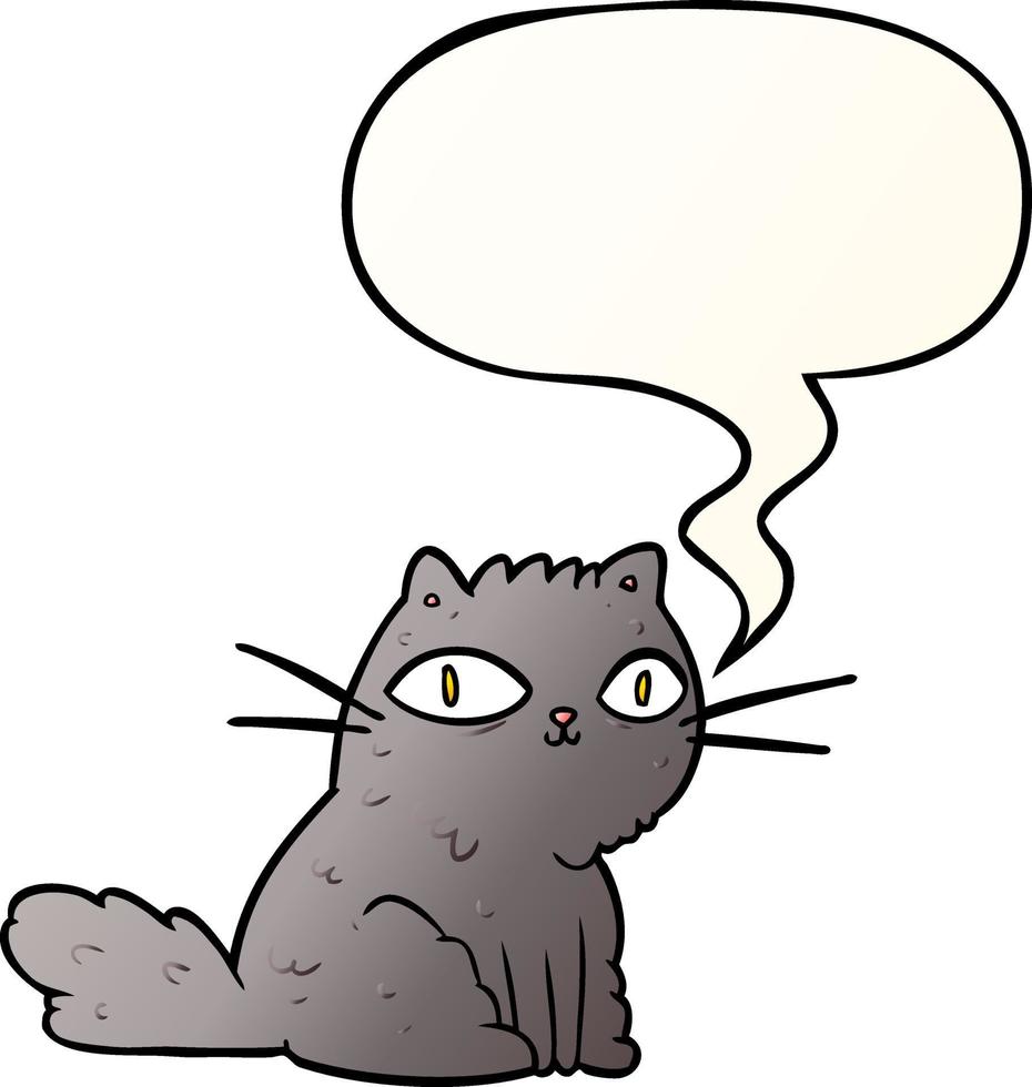 cartoon cat looking right at you and speech bubble in smooth gradient style vector