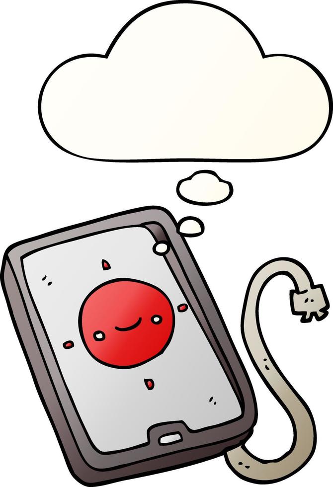 cartoon mobile phone device and thought bubble in smooth gradient style vector