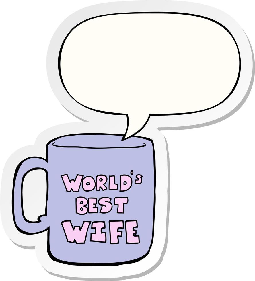 worlds best wife mug and speech bubble sticker vector