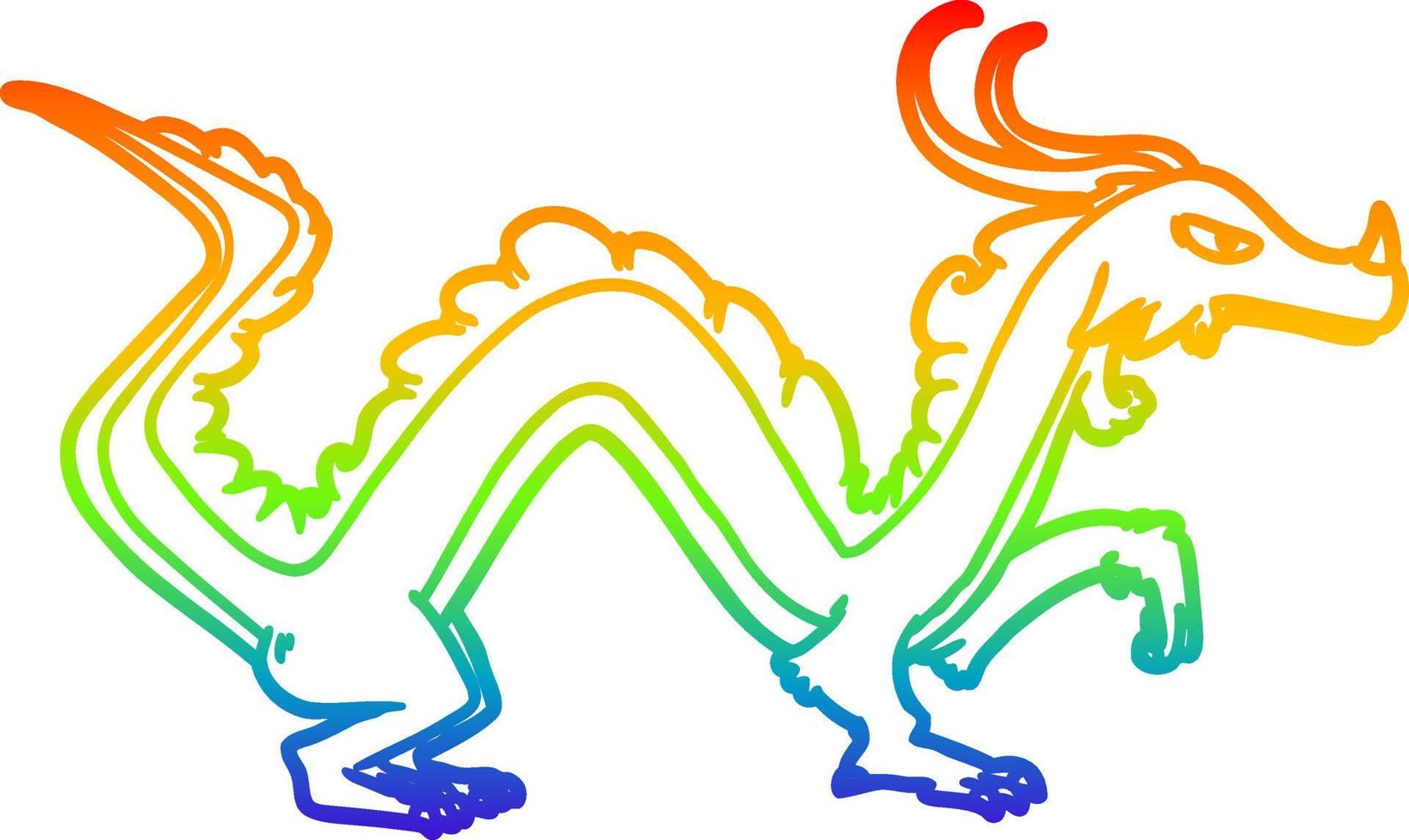 rainbow gradient line drawing cartoon dragon vector