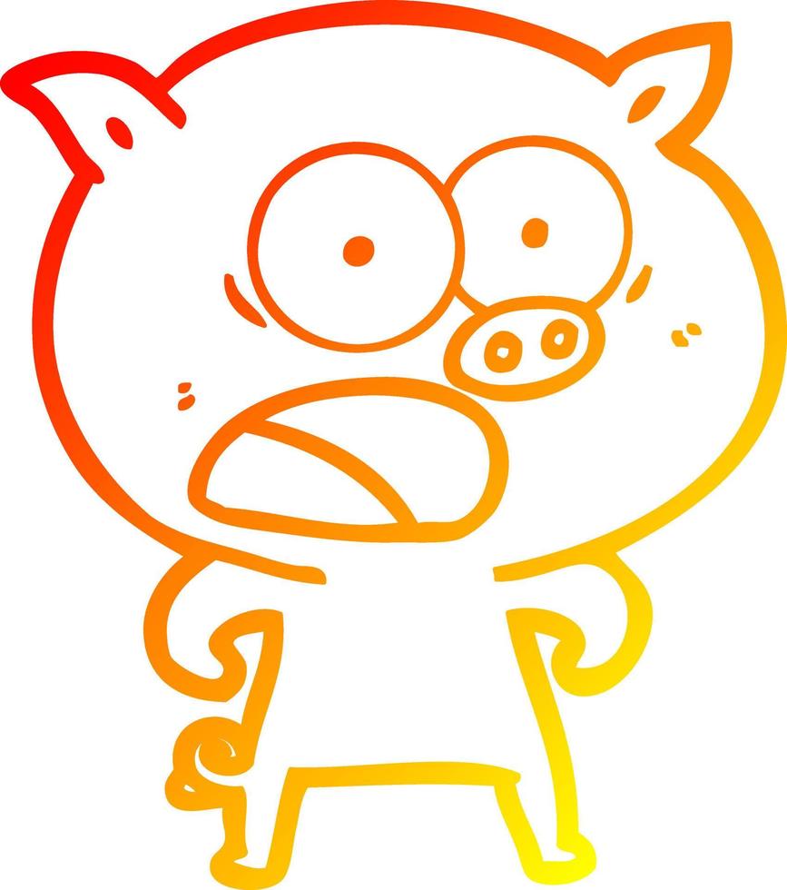 warm gradient line drawing cartoon pig shouting vector