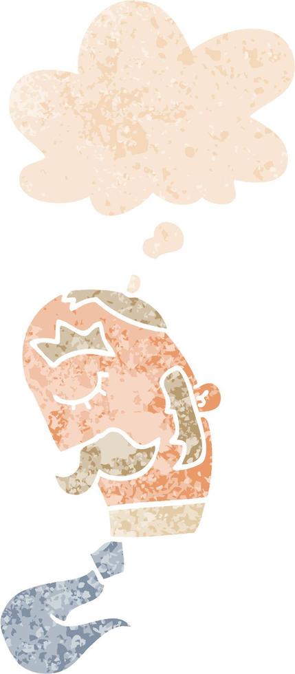 cartoon man with mustache and thought bubble in retro textured style vector