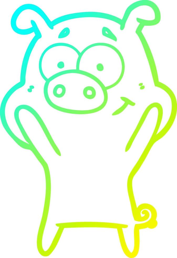 cold gradient line drawing happy cartoon pig vector
