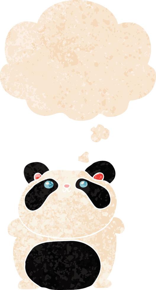 cartoon panda and thought bubble in retro textured style vector