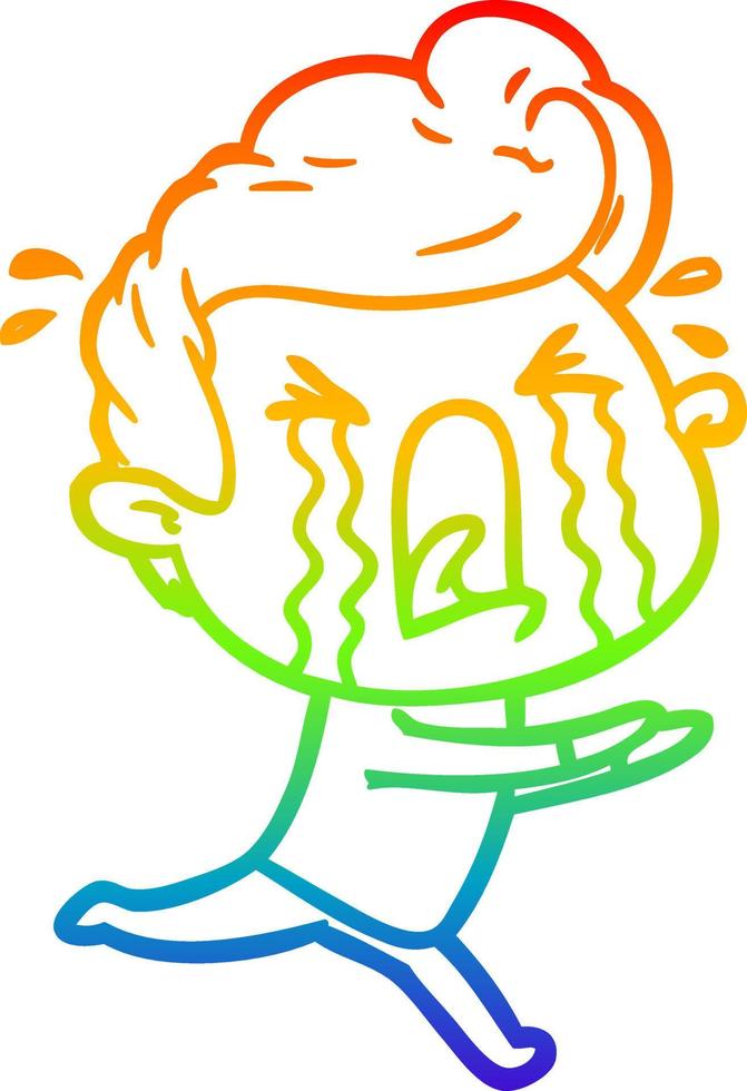 rainbow gradient line drawing cartoon crying man vector