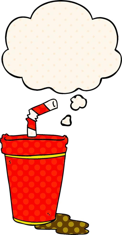 cartoon soda cup and thought bubble in comic book style vector