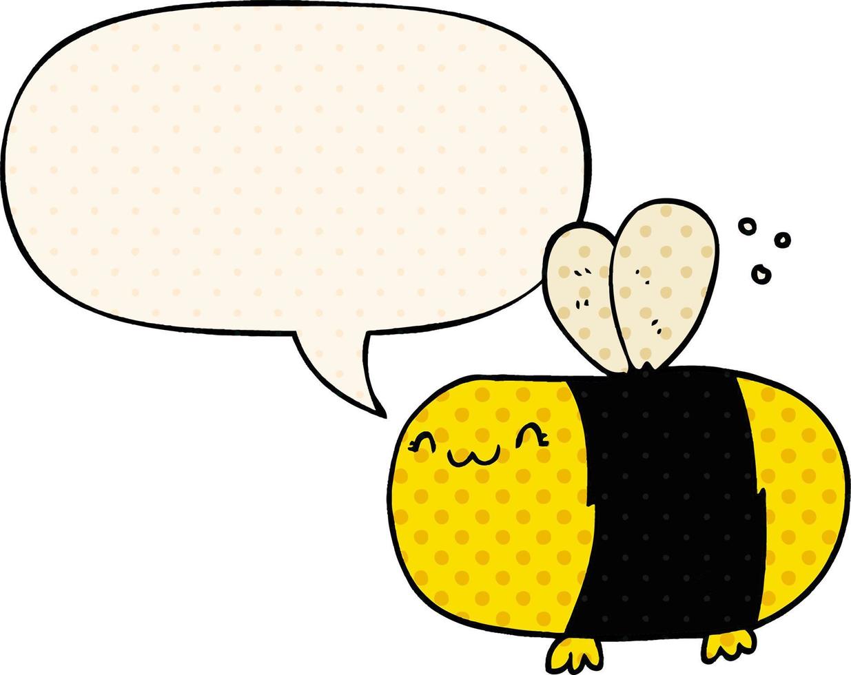 cute cartoon bee and speech bubble in comic book style vector