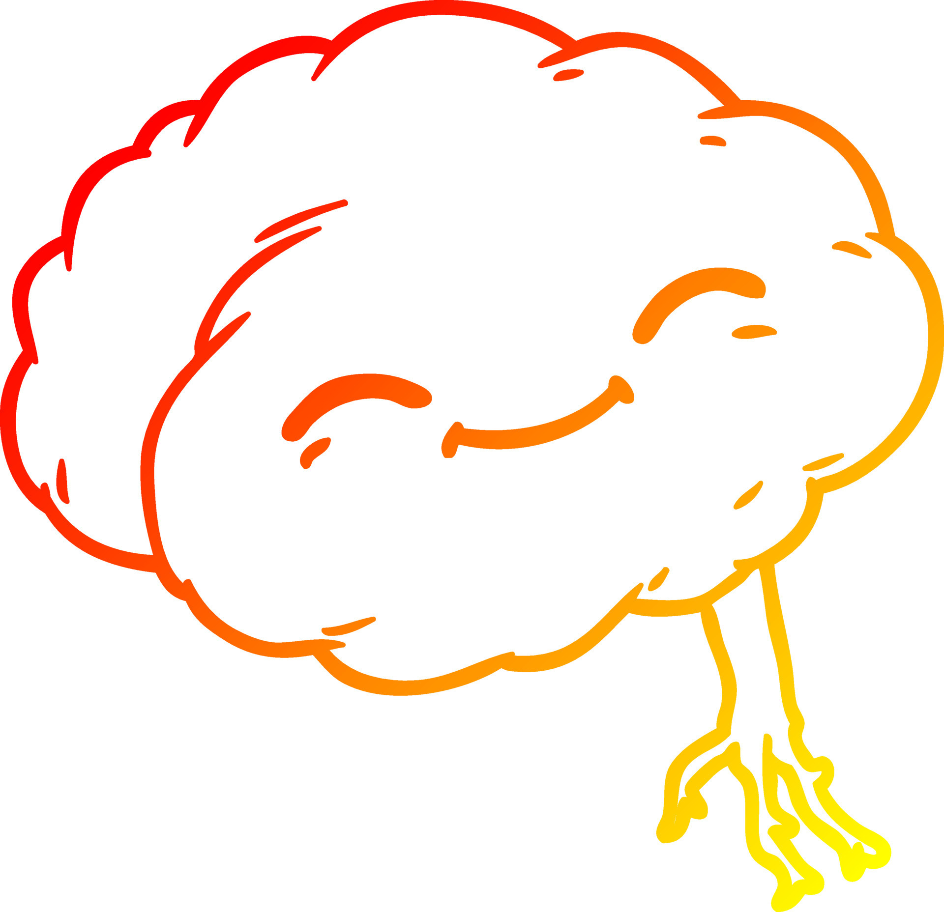 dibujo de línea de gradiente cálido cerebro feliz de dibujos animados
