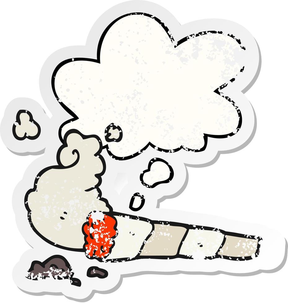 cartoon cigarette and thought bubble as a distressed worn sticker vector