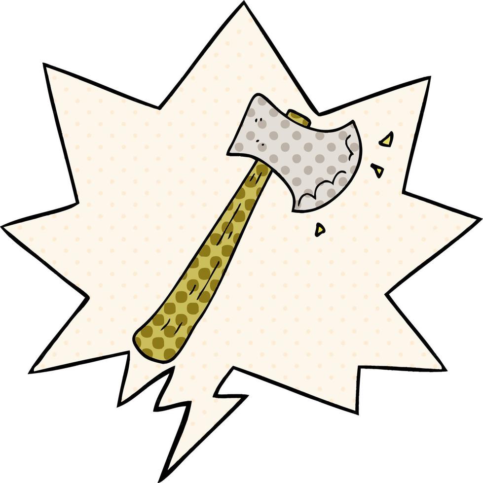 cartoon axe and speech bubble in comic book style vector