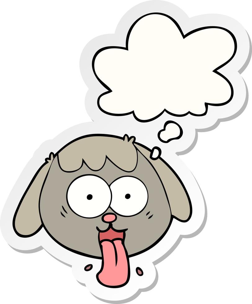 cartoon dog face panting and thought bubble as a printed sticker vector