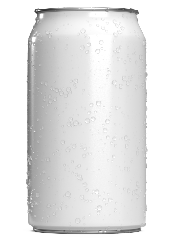 latas realistas brancas com gotas de água para maquete. refrigerante pode simular. png