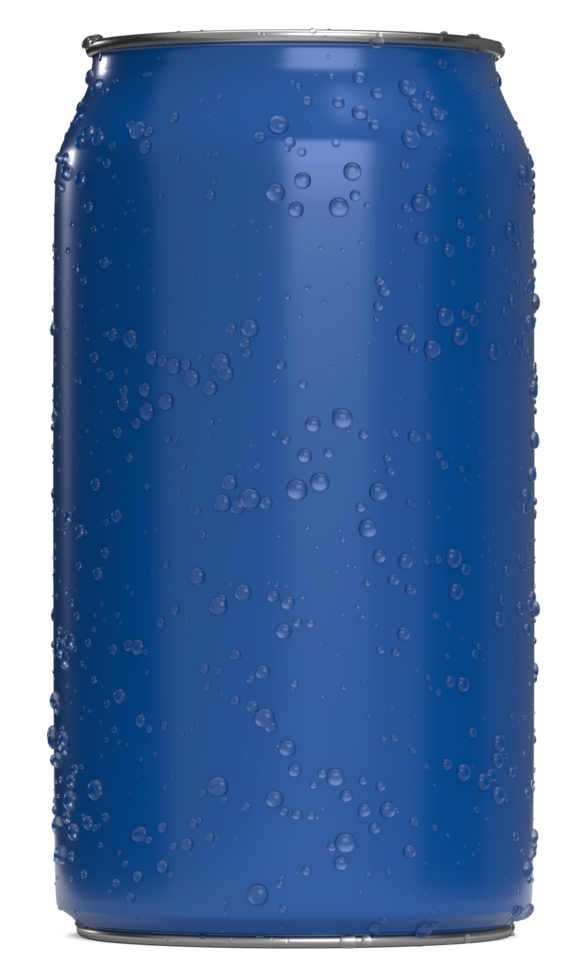 Realistic Cans blue with water drops for mock-up. Soda can mock up. png