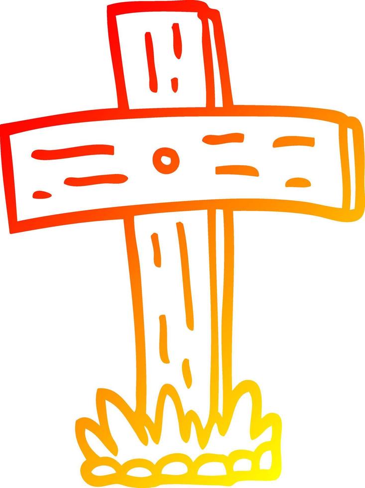 warm gradient line drawing cartoon graveyard cross vector