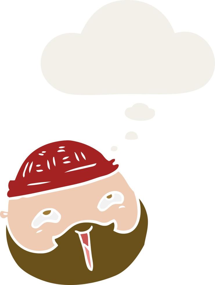 cartoon male face with beard and thought bubble in retro style vector