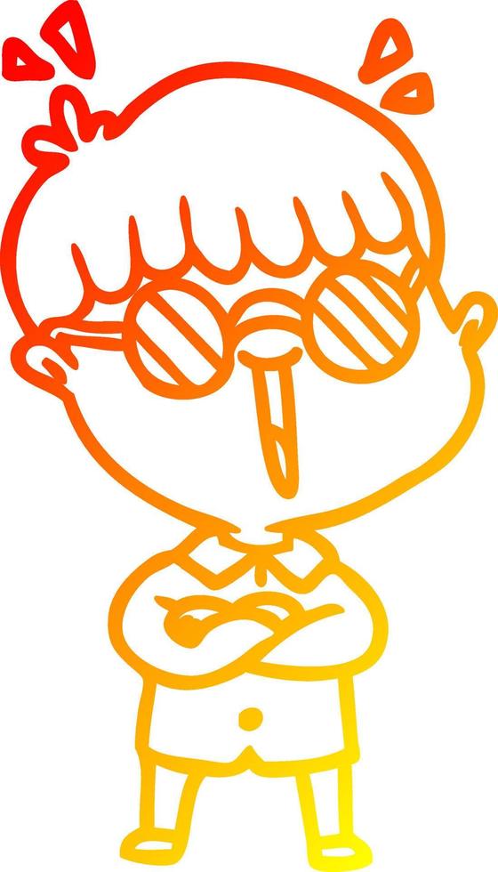 warm gradient line drawing cartoon boy wearing spectacles vector