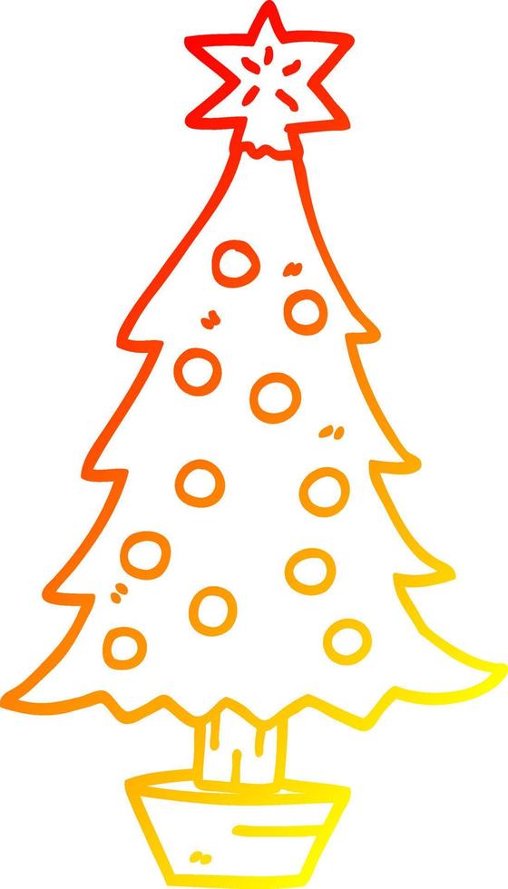 warm gradient line drawing cartoon christmas tree vector