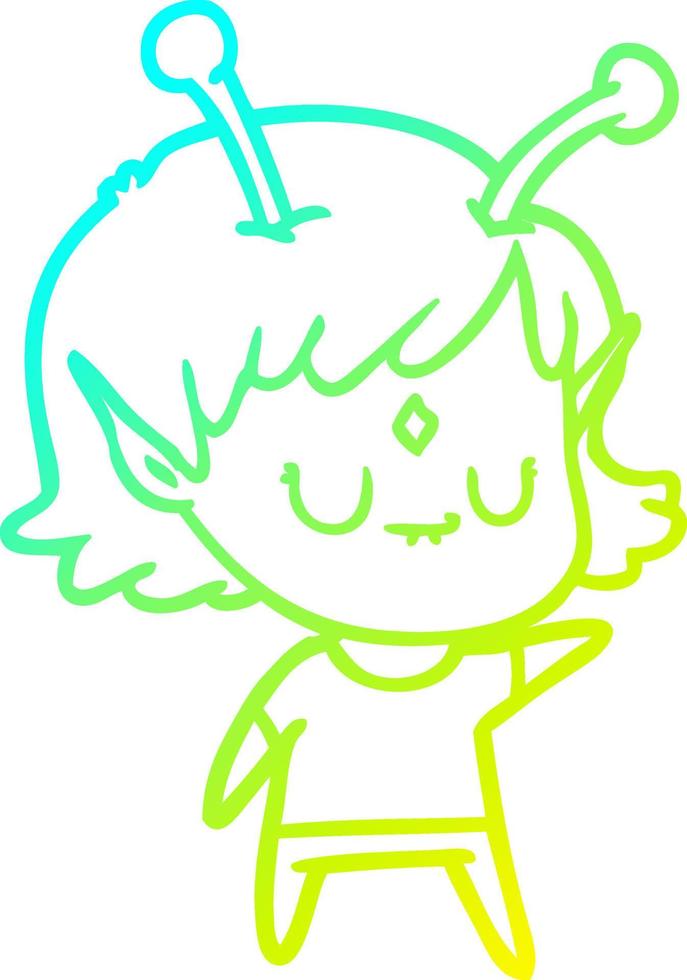 cold gradient line drawing cartoon alien girl vector