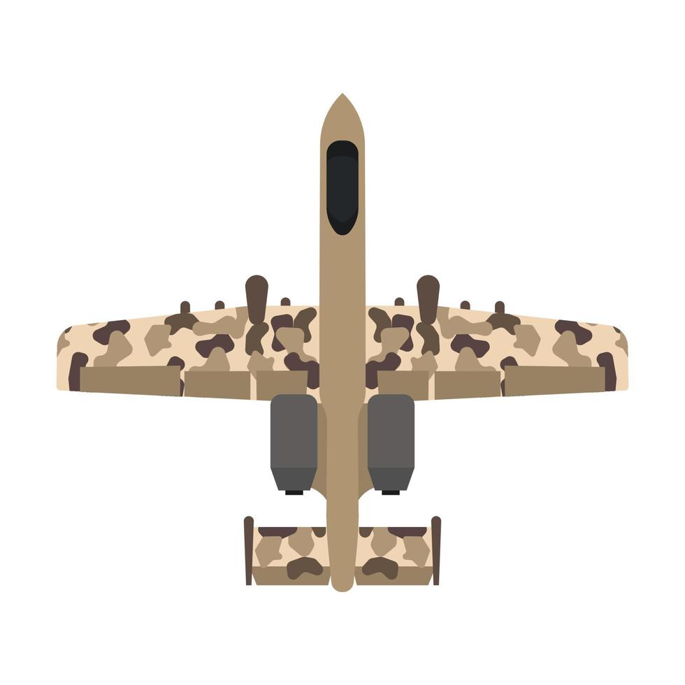 Military aircraft top view vector icon aviation fighter jet. War plane isolated bomber force. Cartoon navy warfare machine