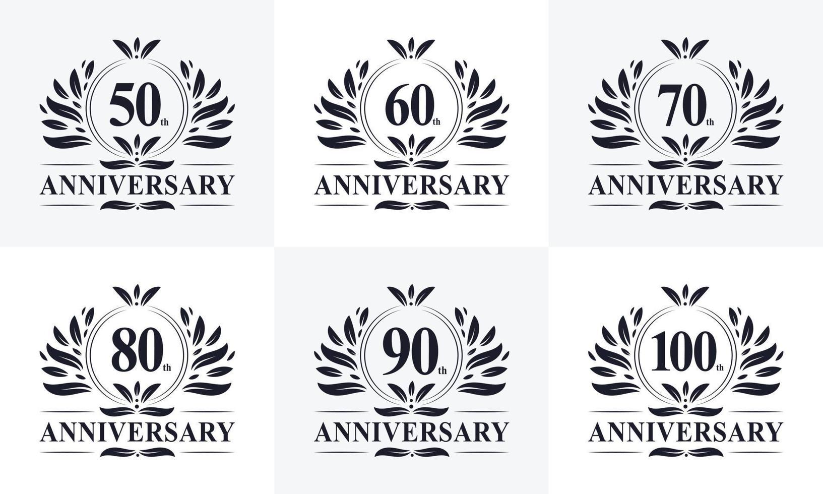 6 Retro Vintage Anniversary Badge Logo. Collection off 6 Anniversary logo for Celebration vector