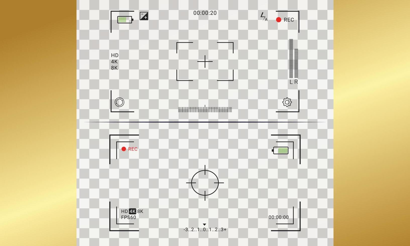 Camera horizontal viewfinder template on a transparent background. Video recording screen. EPS 10 vector